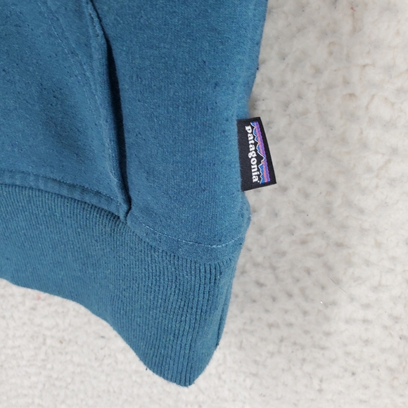 Patagonia Uprisal Hoodie Sweatshirt Men M Regular Fit Teal Pullover Orange Logo - Picture 9 of 14